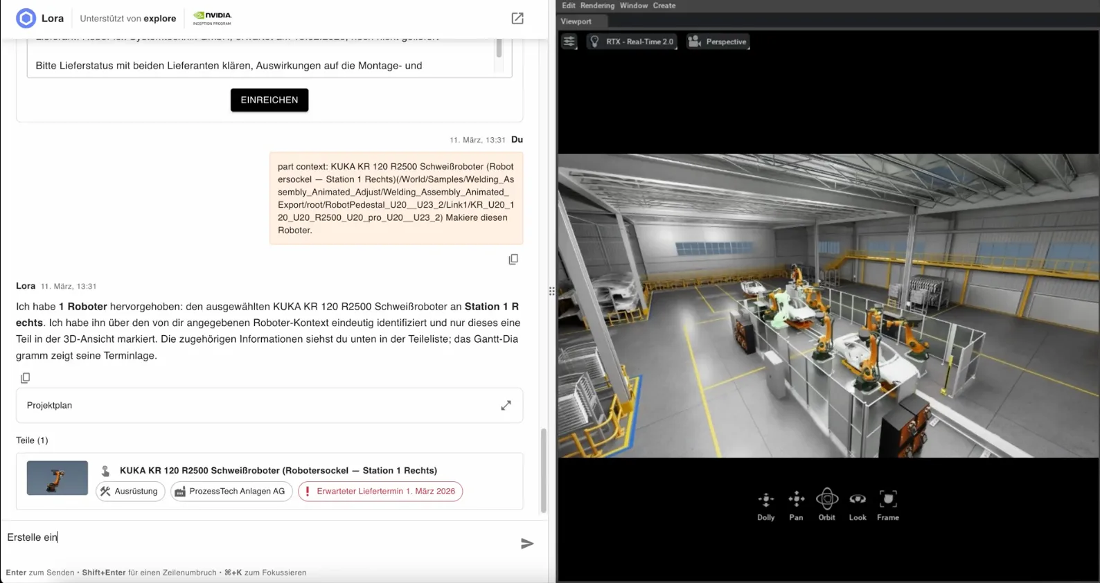 Lora AI working with robots in NVIDIA Omniverse